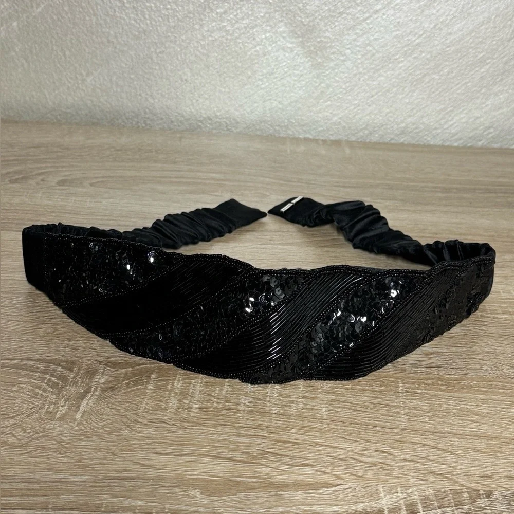 Vintage La Rue Size Women M/L Beads Sequins Rayon Satin Elastic Waist Belt